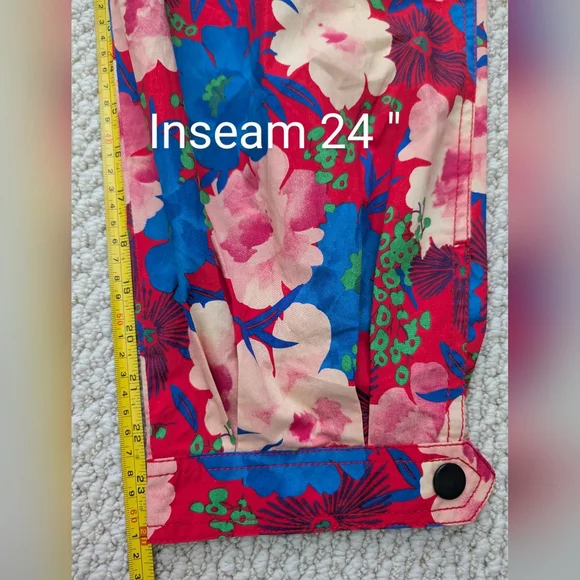 NWT Zara Bold Floral Cropped Cargo Ankle Pants Size S High Waist Pink Red Blue - Picture 14 of 16